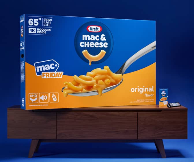 65 Boxes of Kraft Mac and Cheese in a 65-inch Flatscreen TV Box