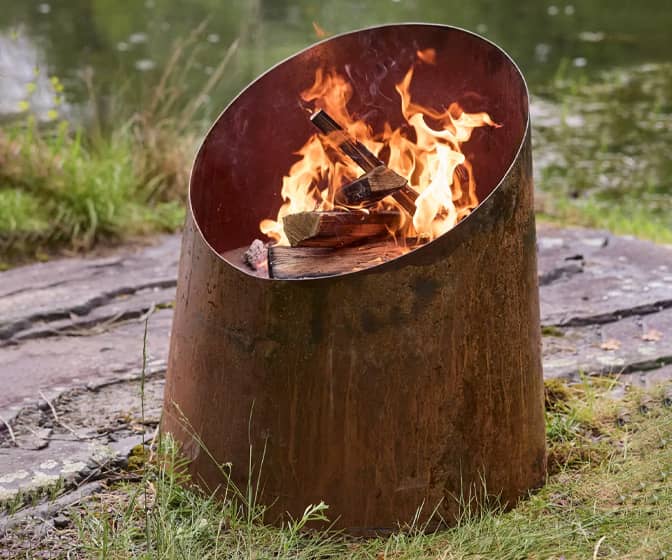 Corten Weathering Steel Angled Cylinder Fire Pit