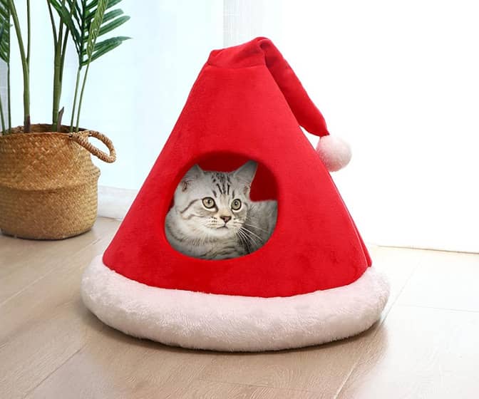 Santa Hat Cat Cave Bed