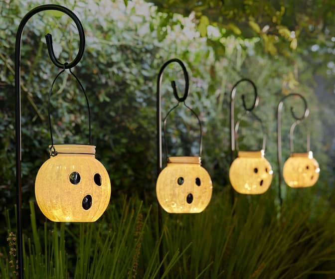 Spooky Mercury Glass Ghost Solar Pathway Lanterns with Metal Stakes