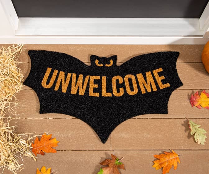 UNWELCOME Vampire Bat-Shaped Halloween Doormat