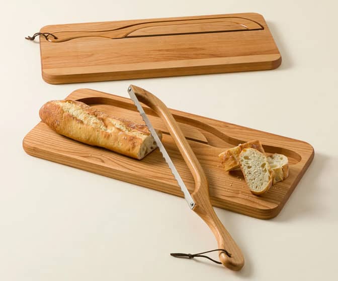 Alder Wood Bread Knife Board with Inset Matching Bread Slicer