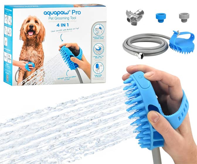 AquaPaw Dog Bath Brush Pro - One-Handed Sprayer and Scrubber Mitt