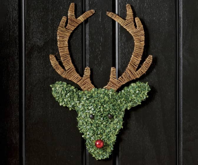 Boxwood Reindeer Door Swag