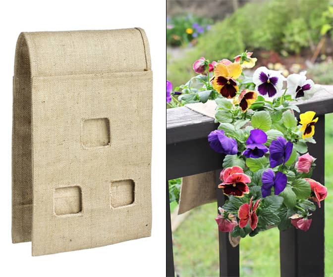 Burlap Hanging Saddle Bag Planter for Railings and Fences