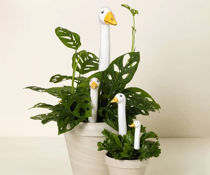 Ceramic Goose Head Planter Stakes