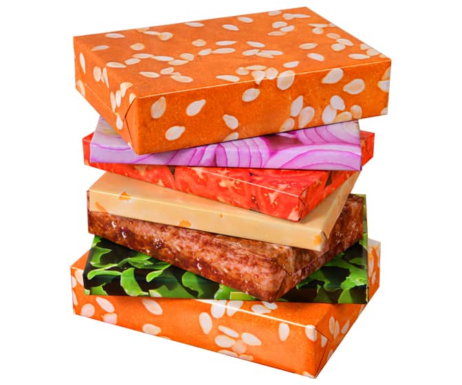 Cheeseburger Wrapping Paper - Lettuce, Tomato, Burger, Cheese, Onion, and Bun