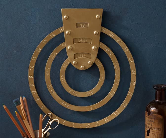Circular Three Brass Ring Wall Calendar