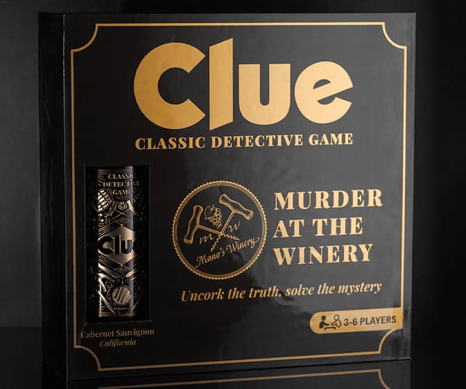 Clue: Murder at the Winery Game with Etched Bottle of Red Wine
