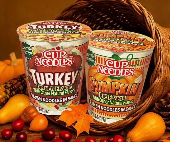 Cup Noodles Turkey Dinner and Pumpkin Pie Ramen Noodles