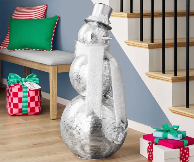 Disco Ball Snowman Statue - Stands 3-Ft Tall