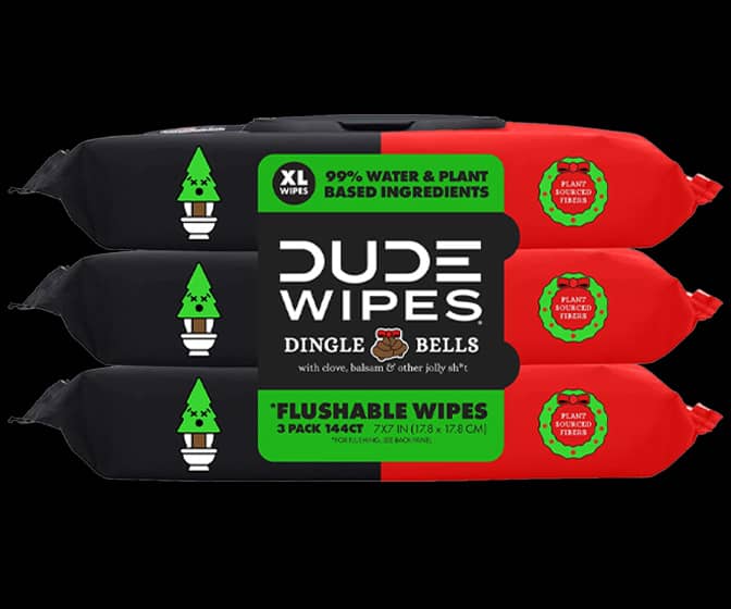 DUDE Wipes Dingle Bells - Pine, Balsam, and Clove Scented Flushable Wipes