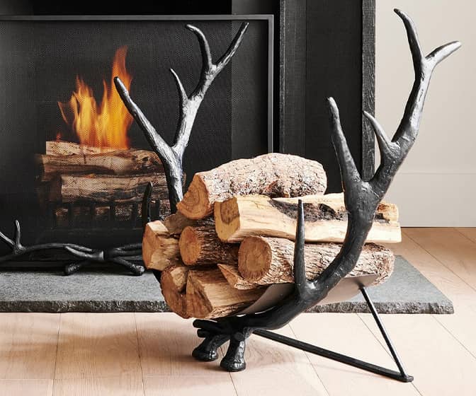 Festive Sculptural Antlers Fireplace Log Holder