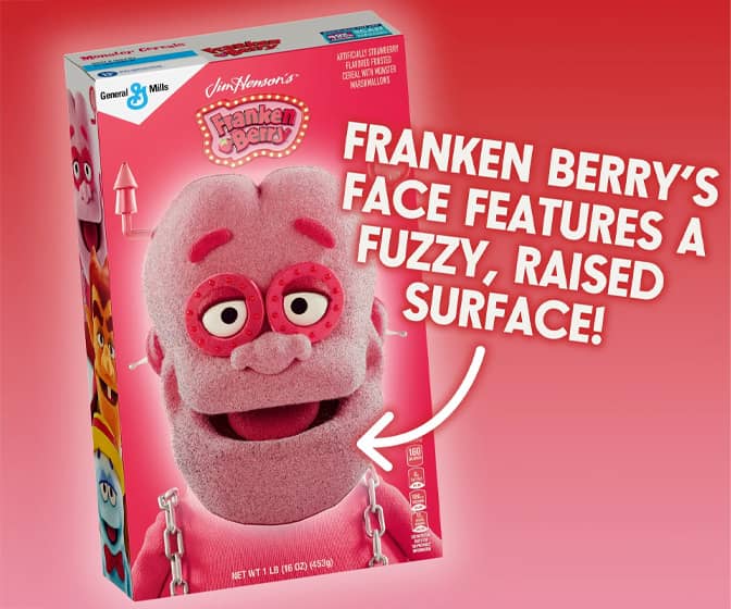 Franken Berry Monster Cereal - Limited-Edition Fuzzy Face Cereal Box