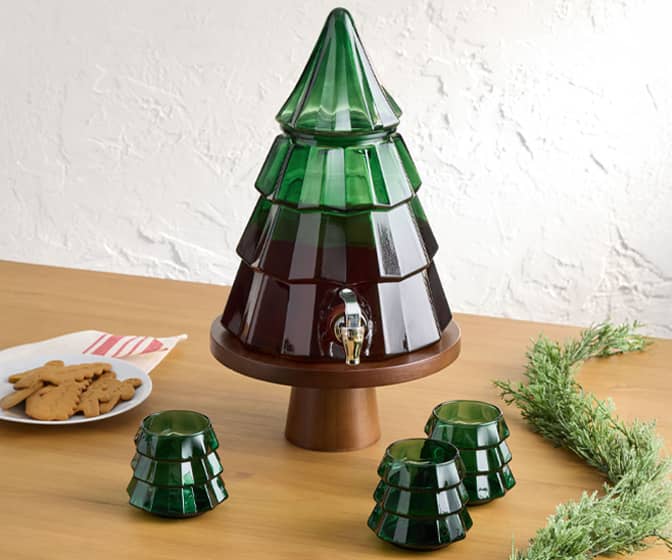 Green Glass Christmas Tree Beverage Dispenser