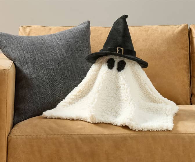 Gus the Ghost with Witch Hat Throw Pillow