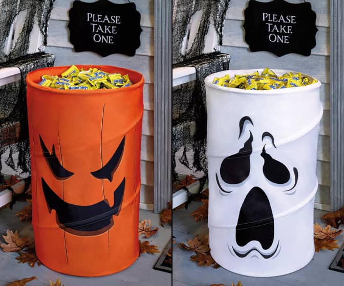 Halloween Candy Serving Barrels - Pumpkin or Ghost