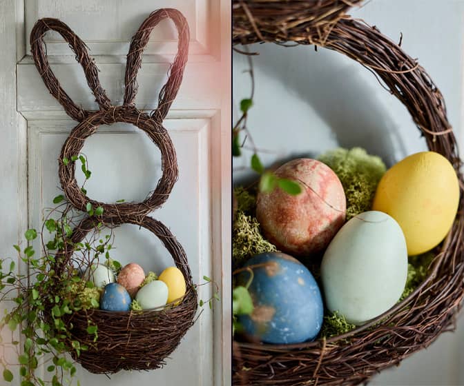 Hand-Woven Rattan Easter Bunny Basket Wreath