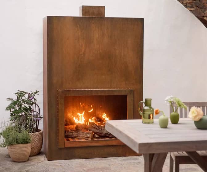 Large-Scale Corten Steel Outdoor Fireplace
