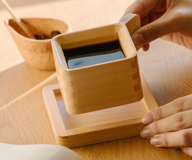Masu Cypress Wood Square Coffee Cup and Saucer