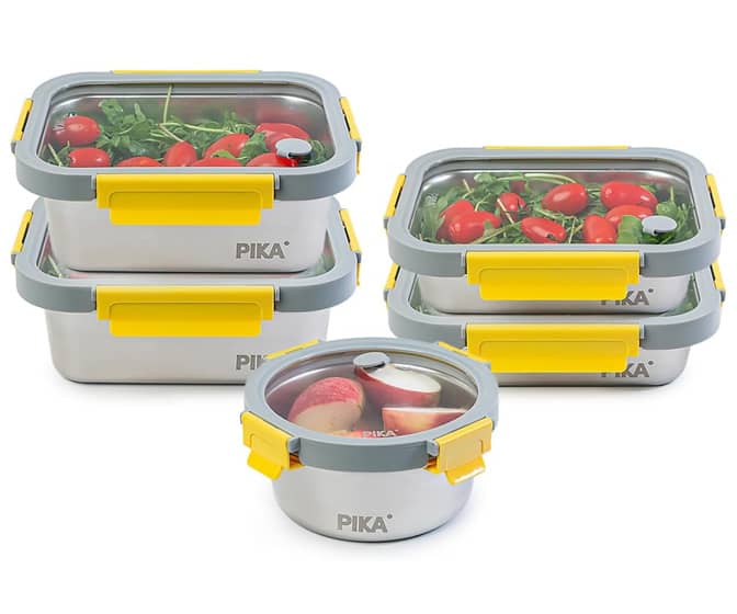 Microwave-Safe Stainless Steel Food Containers w/ Tempered Glass Lids