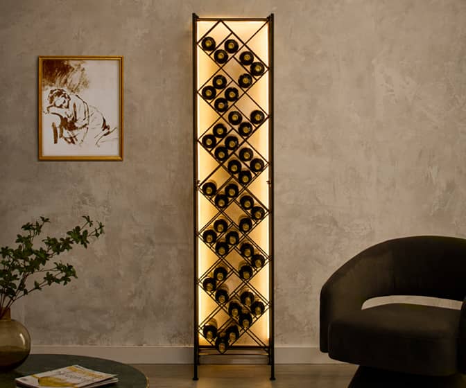 N'FINITY Modular Illuminated Iron Wine Rack - Holds 52 Bottles