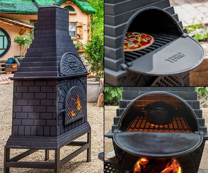 Outdoor Wood-Burning Fireplace, Pizza Oven, Grill, and Chiminea