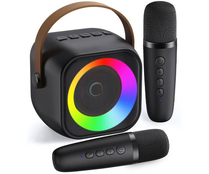 Portable Mini Karaoke Machine - Powerful Speaker + Wireless Mics
