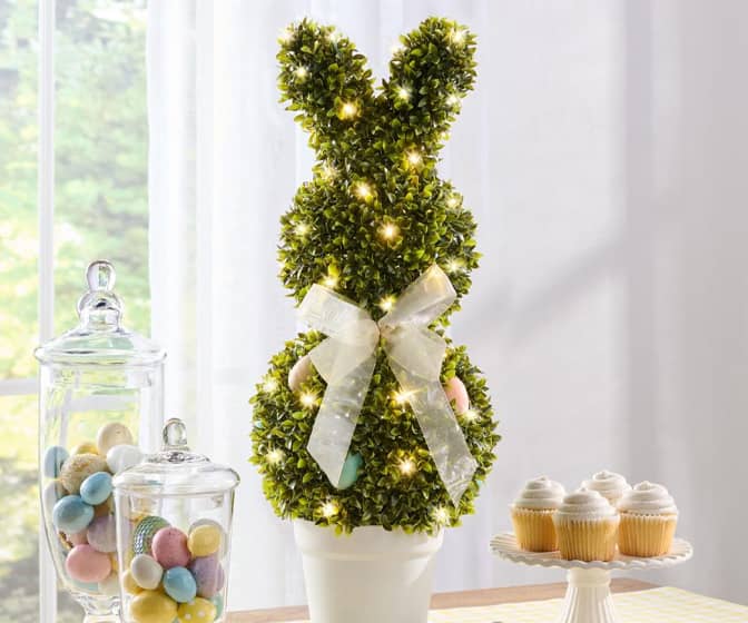 Pre-Lit Easter Bunny Boxwood Topiary