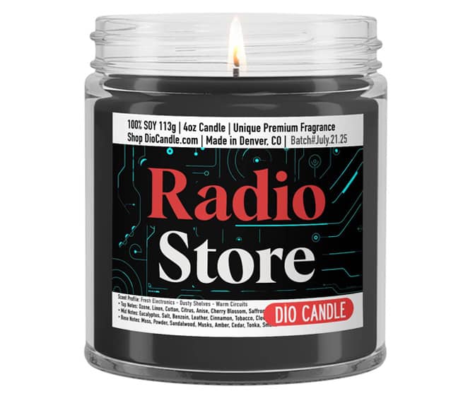 Radio Store Scented Candle - Electronics, Warm Circuits, Dusty Shelves