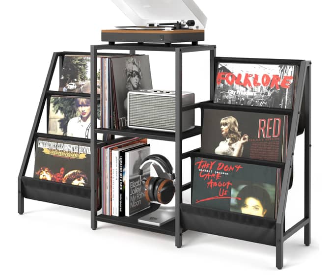Record Player Stand with Forward-Facing Vinyl Storage