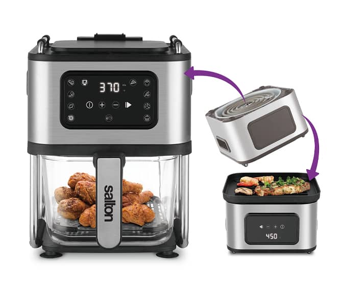 Salton Flip and Cook - Glass Air Fryer, Indoor Grill, and Dehydrator