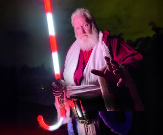 Santa Saber - Illuminated Double-Bladed Candy Cane Saber