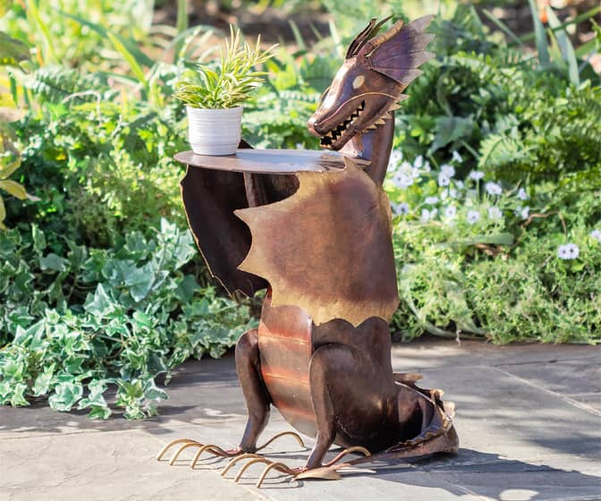 Sculptural Metal Dragon Side Table
