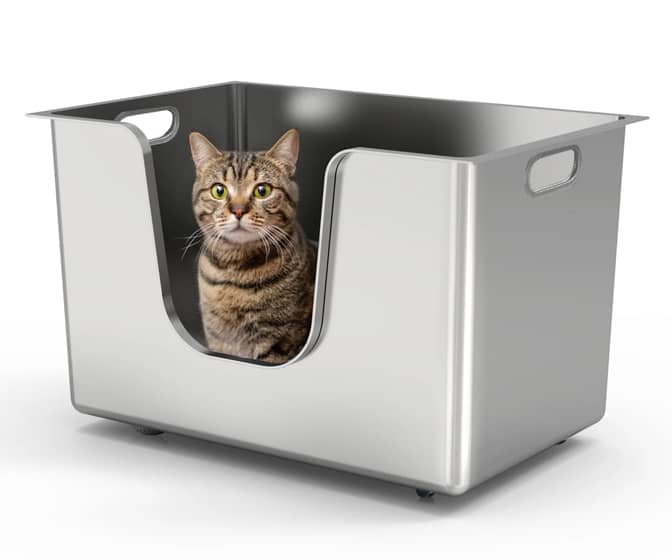 Sleek High-Sided Stainless Steel Cat Litter Box