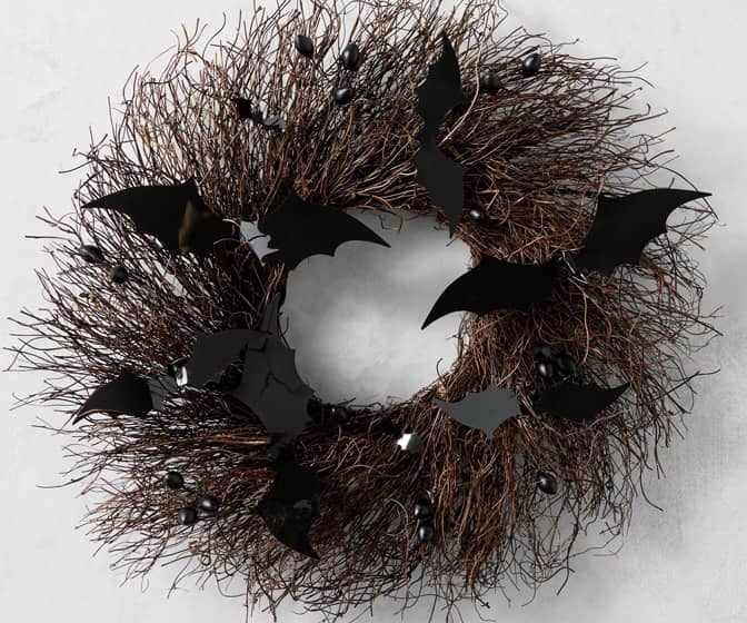 Spooky Black Bat Halloween Wreath