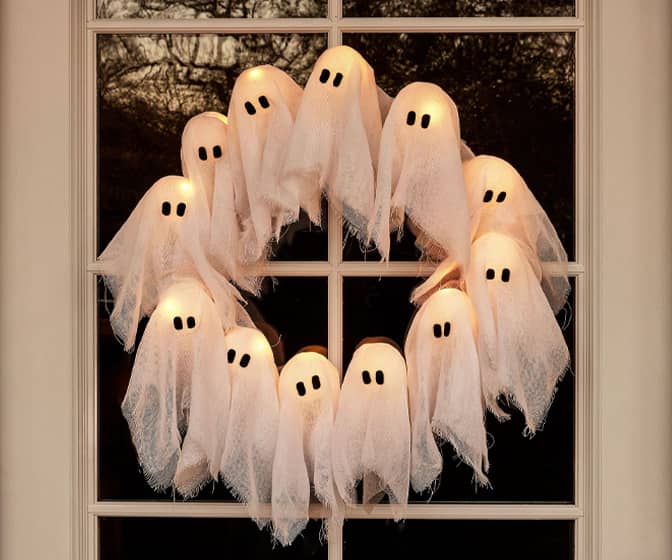 Spooky Lit Ghosts Wreath
