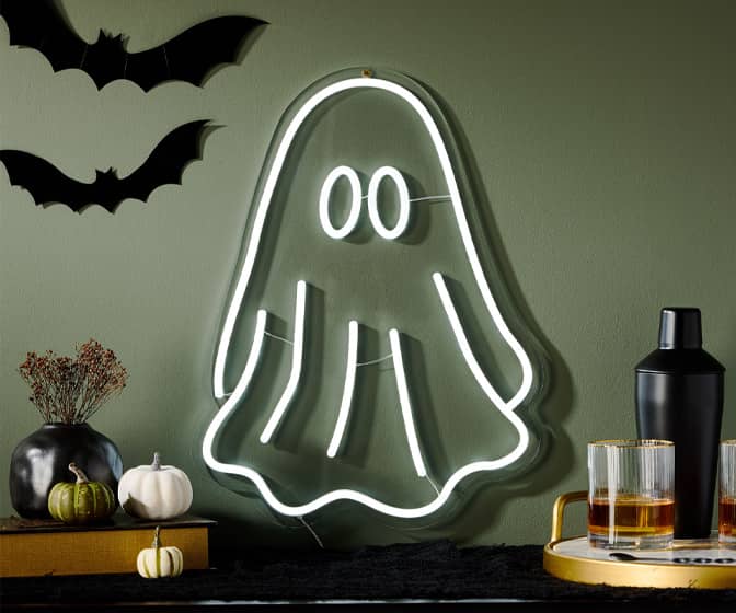 Spooky Neon White Ghost Wall Sign