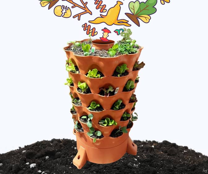 Vertical Garden Tower with Built-in Composter - Holds 50 Plants