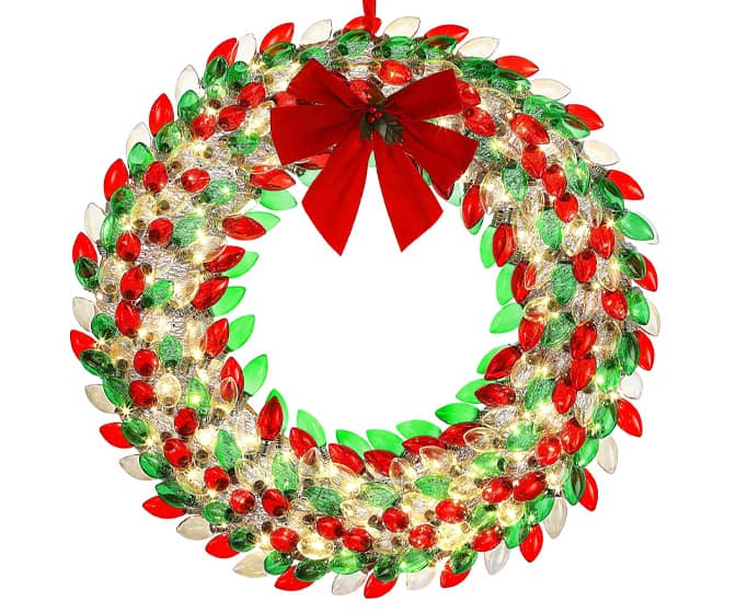 Vintage Red and Green C9 Christmas Bulbs Wreath - 30 Inches!