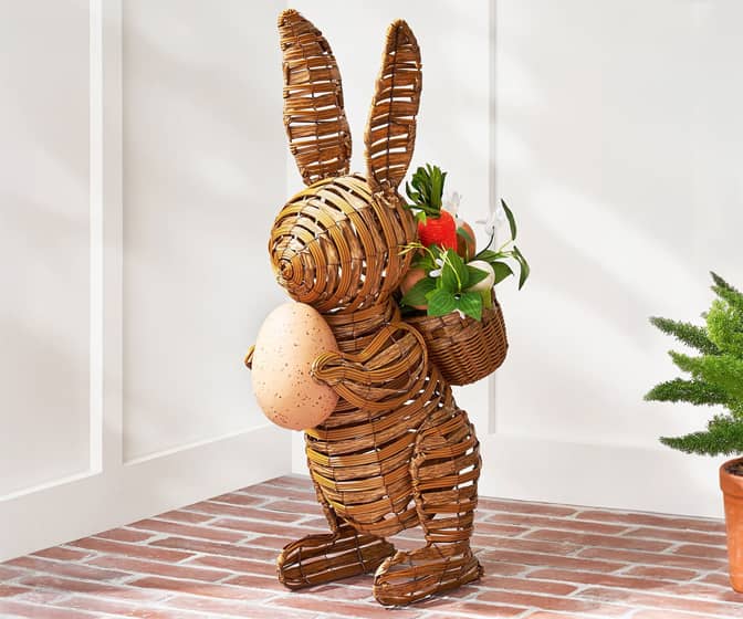 Whimsical Hand-Woven Spring Bunny Statue Porch Decor